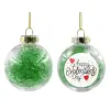Transparent Christmas tree ball ornament with green filling 8cm