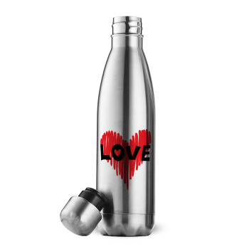 I Love You red heart, Inox (Stainless steel) double-walled metal mug, 500ml
