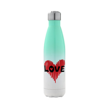 I Love You red heart, Metal mug thermos Green/White (Stainless steel), double wall, 500ml