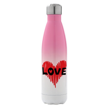I Love You red heart, Μεταλλικό παγούρι θερμός Ροζ/Λευκό (Stainless steel), διπλού τοιχώματος, 500ml