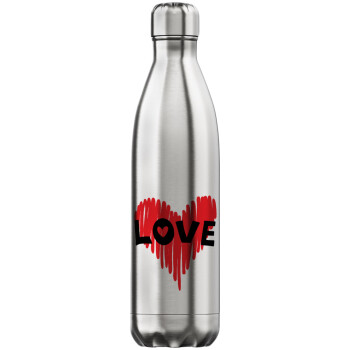 I Love You red heart, Inox (Stainless steel) hot metal mug, double wall, 750ml