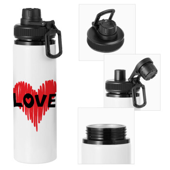 I Love You red heart, Metal water bottle with safety cap, aluminum 850ml