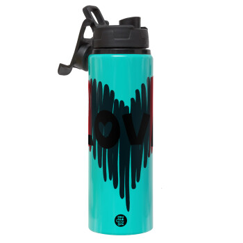 I Love You red heart, Μεταλλικό παγούρι νερού με καπάκι ασφαλείας, αλουμινίου 850ml