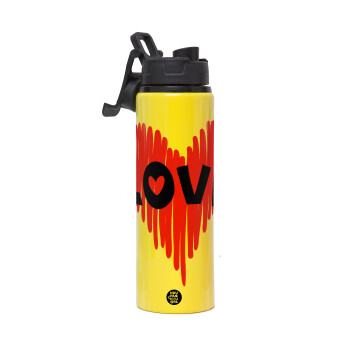 I Love You red heart, Μεταλλικό παγούρι νερού με καπάκι ασφαλείας, αλουμινίου 850ml