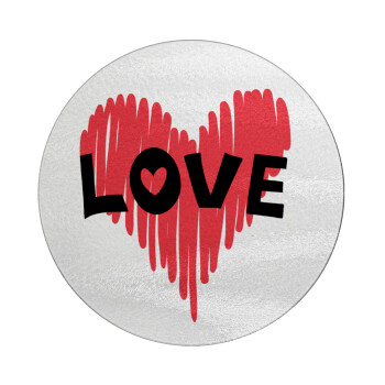 I Love You red heart, Επιφάνεια κοπής γυάλινη στρογγυλή (30cm)