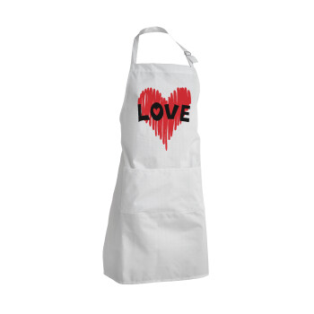 I Love You red heart, Ποδιά μαγειρικής BBQ Ενήλικων (με ρυθμιστικά και 2 τσέπες)