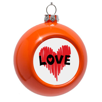 I Love You red heart, Orange Christmas tree ornament bauble 8cm