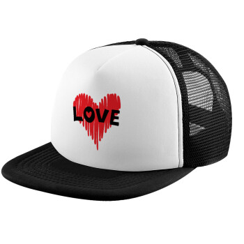 I Love You red heart, Καπέλο Soft Trucker με Δίχτυ Black/White 