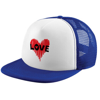 I Love You red heart, Καπέλο παιδικό Soft Trucker με Δίχτυ ΜΠΛΕ/ΛΕΥΚΟ (POLYESTER, ΠΑΙΔΙΚΟ, ONE SIZE)