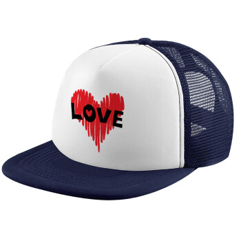 I Love You red heart, Καπέλο παιδικό Soft Trucker με Δίχτυ Dark Blue/White 