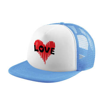 I Love You red heart, Καπέλο Soft Trucker με Δίχτυ Γαλάζιο/Λευκό