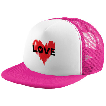 I Love You red heart, Καπέλο Soft Trucker με Δίχτυ Pink/White 