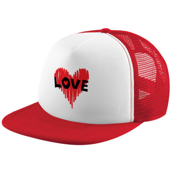 I Love You red heart, Καπέλο Soft Trucker με Δίχτυ Red/White 