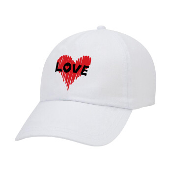 I Love You red heart, Καπέλο Ενηλίκων Baseball Λευκό 5-φύλλο (POLYESTER, ΕΝΗΛΙΚΩΝ, UNISEX, ONE SIZE)