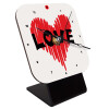 I Love You red heart, Επιτραπέζιο ρολόι ξύλινο με δείκτες (10cm)