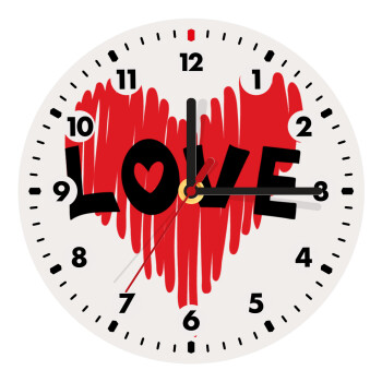 I Love You red heart, Wooden wall clock (20cm)