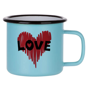 I Love You red heart, Κούπα Μεταλλική εμαγιέ ΜΑΤ σιέλ 360ml