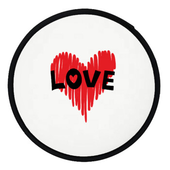I Love You red heart, Βεντάλια υφασμάτινη αναδιπλούμενη με θήκη (20cm)