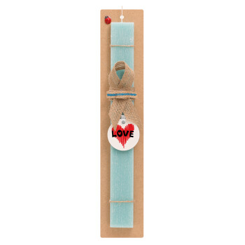 I Love You red heart, Easter Set, wooden keychain & aromatic flat Easter candle (30cm) (TURQUOISE)