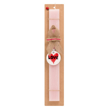 I Love You red heart, Easter Set, wooden keychain & scented flat Easter candle (30cm) (PINK)