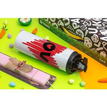 I Love You red heart, Easter candle,Travel Tumbler 2 Lids, with metal straw & cleaning brush & aromatic flat candle (30cm) (PINK)