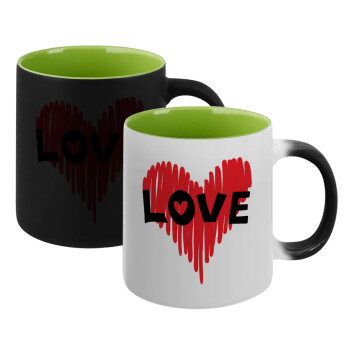 I Love You red heart, Κούπα Μαγική εσωτερικό πράσινο, κεραμική 330ml που αλλάζει χρώμα με το ζεστό ρόφημα (1 τεμάχιο)