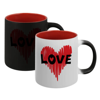 I Love You red heart, Κούπα Μαγική εσωτερικό κόκκινο, κεραμική, 330ml που αλλάζει χρώμα με το ζεστό ρόφημα