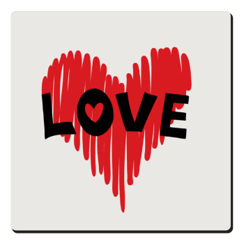 I Love You red heart, Τετράγωνο μαγνητάκι ξύλινο 6x6cm
