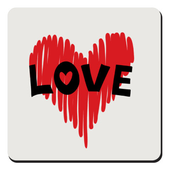 I Love You red heart, Τετράγωνο μαγνητάκι ξύλινο 9x9cm