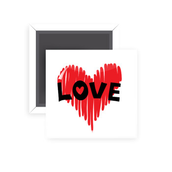 I Love You red heart, Μαγνητάκι ψυγείου τετράγωνο διάστασης 5x5cm