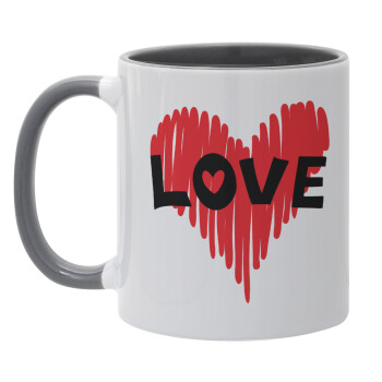 I Love You red heart, Mug colored grey, ceramic, 330ml