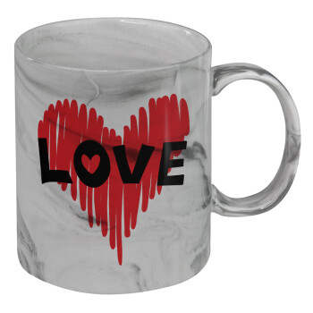 I Love You red heart, Mug ceramic marble style, 330ml