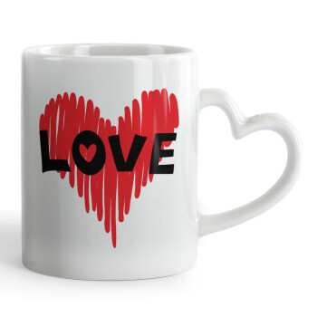 I Love You red heart, Mug heart handle, ceramic, 330ml