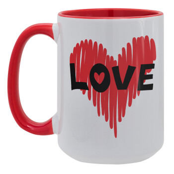 I Love You red heart, Κούπα Mega 15oz, κεραμική Κόκκινη, 450ml