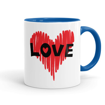 I Love You red heart, Mug colored blue, ceramic, 330ml