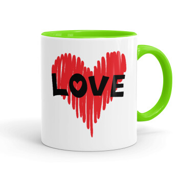 I Love You red heart, Mug colored light green, ceramic, 330ml
