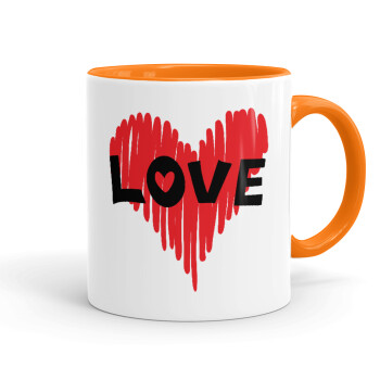 I Love You red heart, Κούπα χρωματιστή πορτοκαλί, κεραμική, 330ml