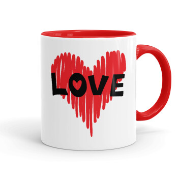 I Love You red heart, Κούπα χρωματιστή κόκκινη, κεραμική, 330ml