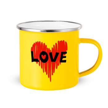 I Love You red heart, Yellow Enamel Metallic Cup 360ml