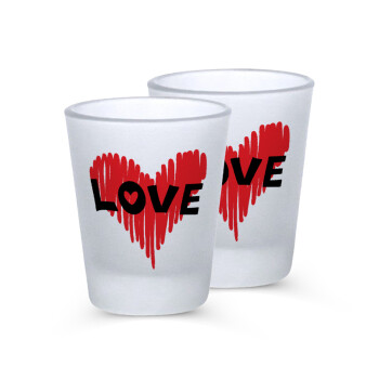 I Love You red heart, Σφηνοπότηρα γυάλινα 45ml του πάγου (2 τεμάχια)