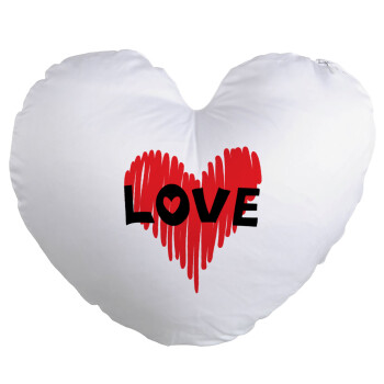 I Love You red heart, Μαξιλάρι καναπέ καρδιά 40x40cm περιέχεται το  γέμισμα