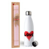 Easter Set, metallic stainless steel water bottle (750ml) & scented flat Easter candle (30cm) (PINK)