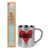 Easter Set, metallic thermal cup (300ml) & aromatic flat Easter candle (30cm) (TURQUOISE)