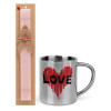 Easter Set, metallic thermal cup (300ml) & aromatic flat Easter candle (30cm) (PINK)