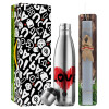 Easter Set, metallic stainless thermos flask (500ml) & scented flat Easter candle (30cm) (GRAY)