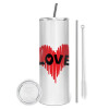Tumbler stainless steel 600ml, with metal straw & cleaning brush