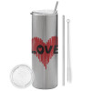 Tumbler stainless steel Silver 600ml, with metal straw & cleaning brush