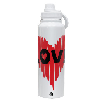 I Love You red heart, 1L Stainless Steel Thermal Bottle with Phone Holder & Double Wall Insulation
