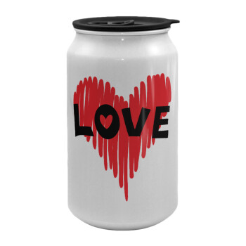 I Love You red heart, Κούπα ταξιδιού μεταλλική με καπάκι (tin-can) 500ml