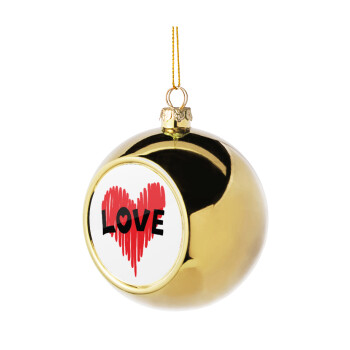 I Love You red heart, Χριστουγεννιάτικη μπάλα δένδρου Χρυσή 8cm